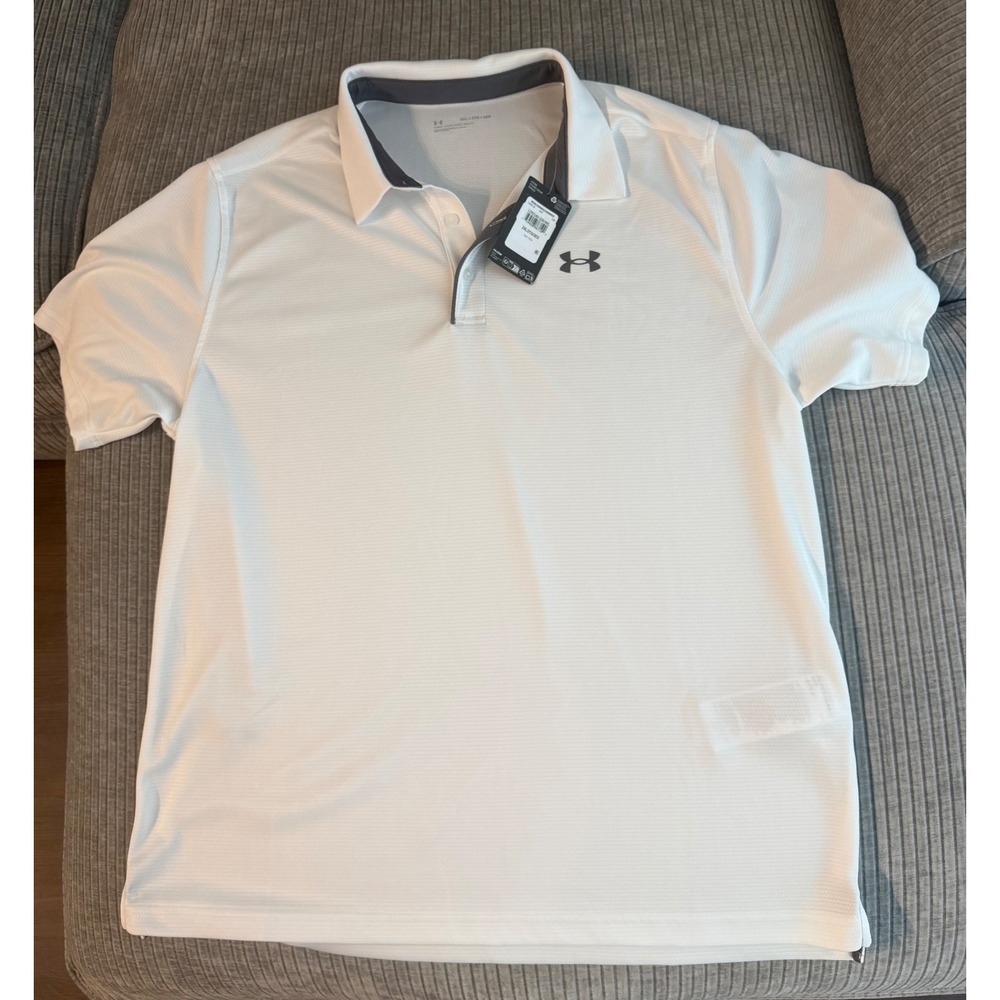 Under Armour Mens Tech Polo Shirt White Loose Fit Short Sleeve 1290140-100 2XL